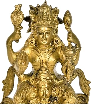 Lord Vishnu Seated on Garuda Brass Statue, 7 Lord Vishnu Idol, Handmade, Made in India