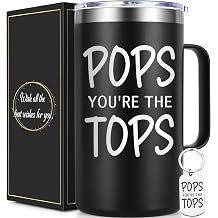 Lifecapido Pop Fathers Day Gift, Pops You're The Tops 20oz Insulated Coffee Mug with Keychain, Pops Gifts, Christmas Birthday Gifts for Grandpa PopsBlack