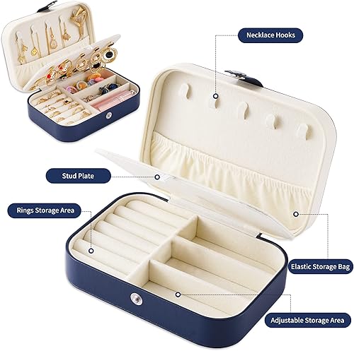 Miniatura 4 de Joyero de viaje, organizador de joyas pequeño de piel sintética para mujeres y niñas, mini estuche de viaje portátil de doble capa, cajas