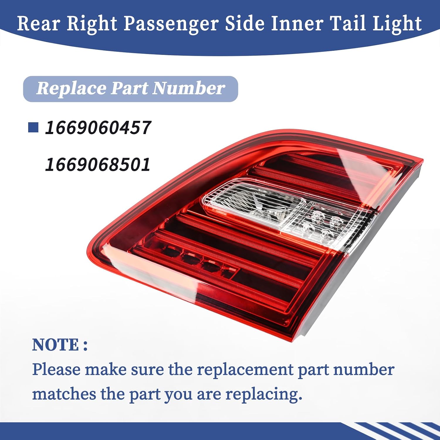 Rear Right Passenger Side Inner Tail Light Assembly Compatible with MercedesBenz M-Class ML300 ML350 ML400 W166 2012 2013 2014 2015 Rear Lamp Replaces 1669060457 1669068501