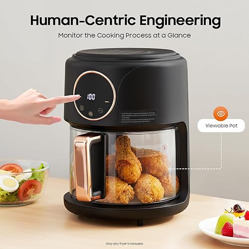 Miniatura 6 de Freidora de aire de vidrio de 3.81 cuartos de galón de 1200 W, 8-1 modos de cocción preestablecidos para cocinar papas fritas, pollo y más, freidora