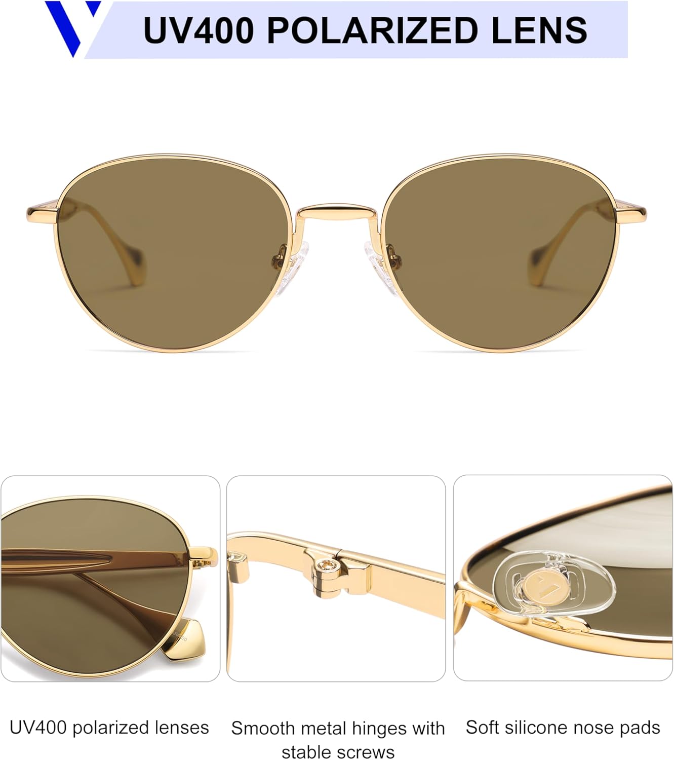 VANLINKER Small Polarized Sunglasses for Women Men Retro Round Metal Frame Classic Hippie Circle Shades VL9880 - Image 4