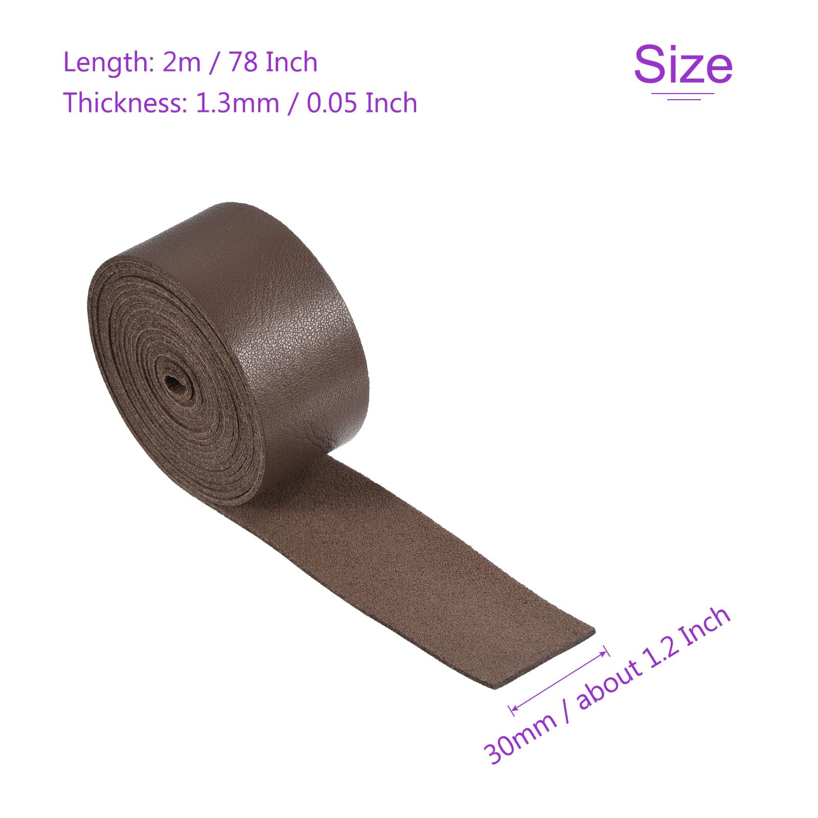 DMiotech Brown Faux Leather Strap 1.2 Inch Wide 78 Inch Long Flat Leather Belt Strip 1.3mm Thick Single Sided Cord for Arts Craft DIY Traction Ropes - Image 3