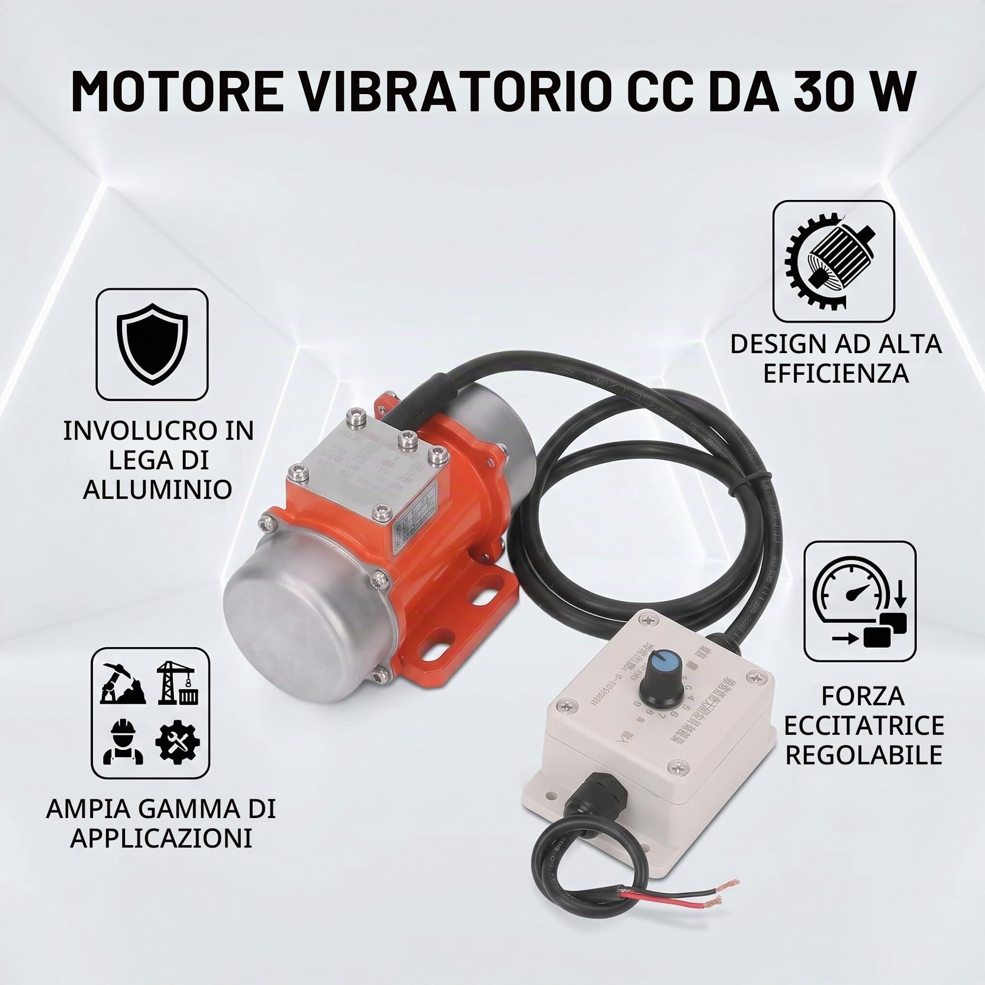 Motore Vibrante Elettrico, Motore Vibrante CC Forza Eccitante Piccolo Motore Elettrico con Regolatore di velocità Vibratori per Cemento Senza Spazzole (DC12V)