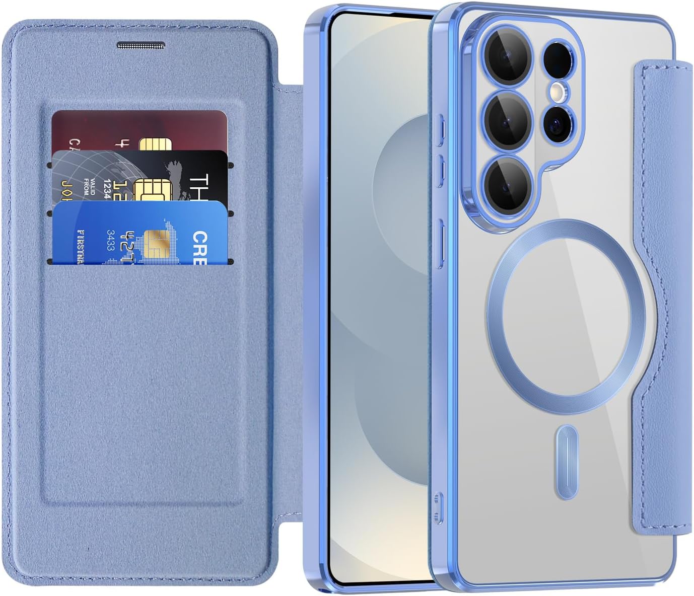 Case for Samsung Galaxy S26 Ultra, Flip Wallet Leather Case Card Slots RFID Blocking [Compatible with MagSafe] Clear Magnetic Shockproof Phone Case for Galaxy S26 Ultra - Dar Peaks Blue JD