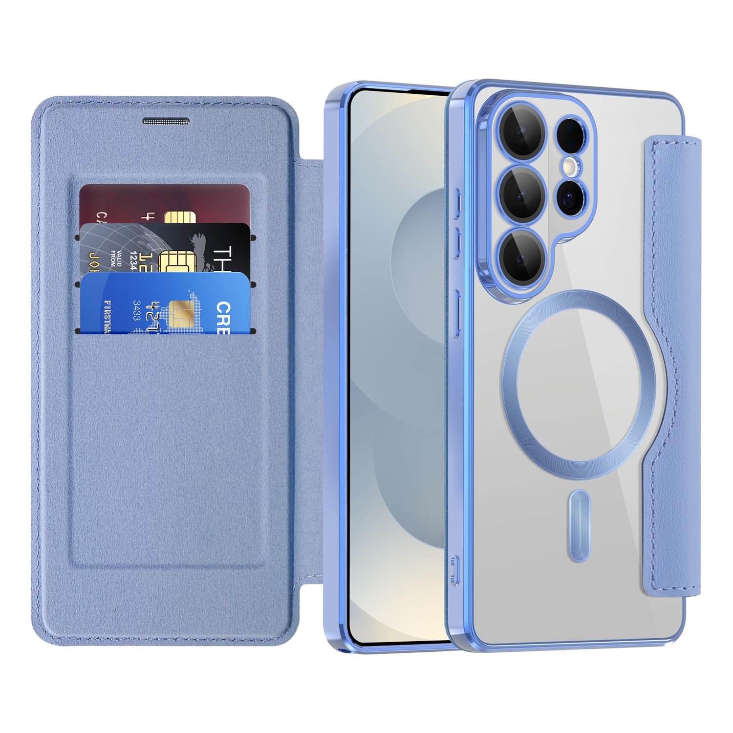 Case for Samsung Galaxy S26 Ultra, Flip Wallet Leather Case Card Slots RFID Blocking [Compatible with MagSafe] Clear Magnetic Shockproof Phone Case for Galaxy S26 Ultra - Dar Peaks Blue JD