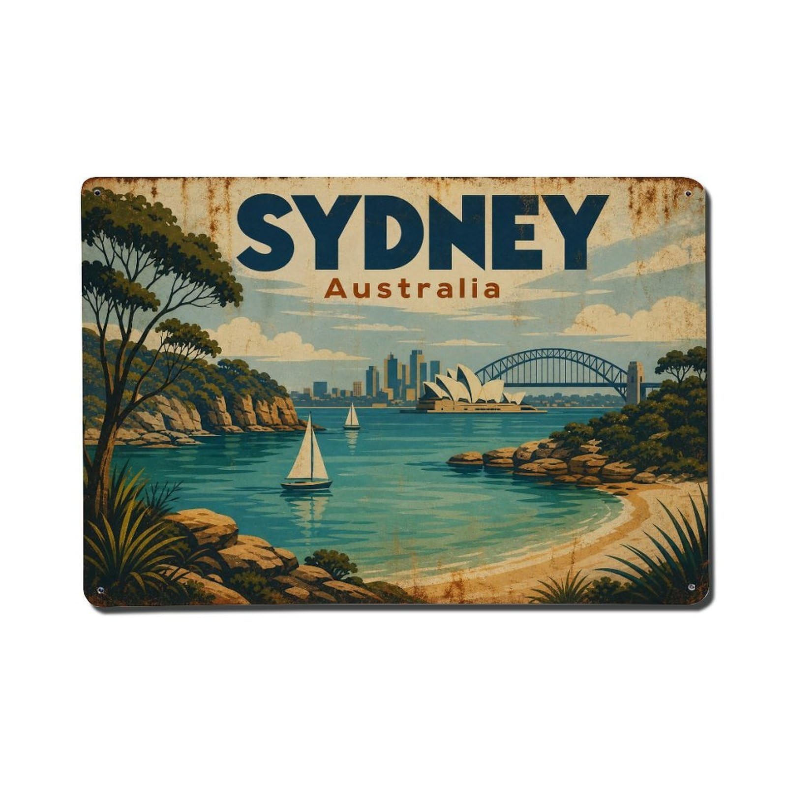 Retro Sydney Australia Harbor Cove Travel Metal Tin Sign