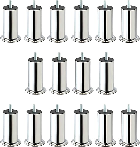 16PCS Furniture Sofa 15cm Base Sofa Support Leg M8 Bolt Thin Tooth Chrome Foot Riser