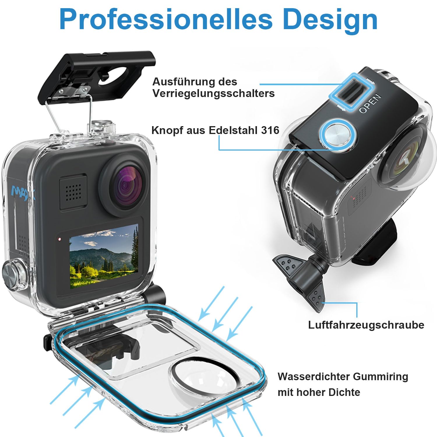 FitStill 147FT/45M wasserdichtes Tauchgehäuse für Go Pro MAX 2025, Unterwasser-Schutzhülle mit Halterung, Max 2025 Zubehör, Nicht kompatibel mit Go Pro MAX 360