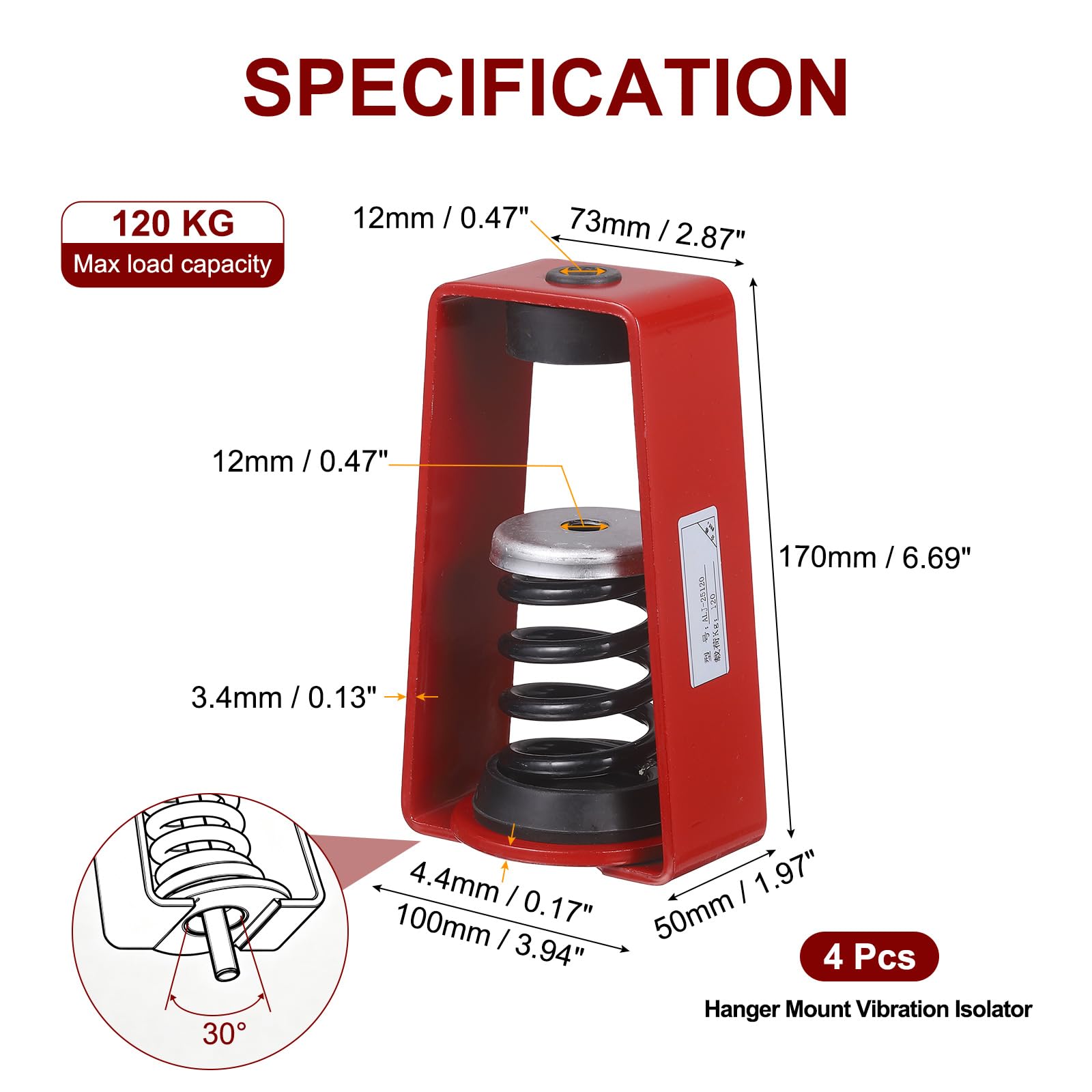 DTGN Amortisseur de Vibrations 4 Pièces 120kg Acier Rouge Noir