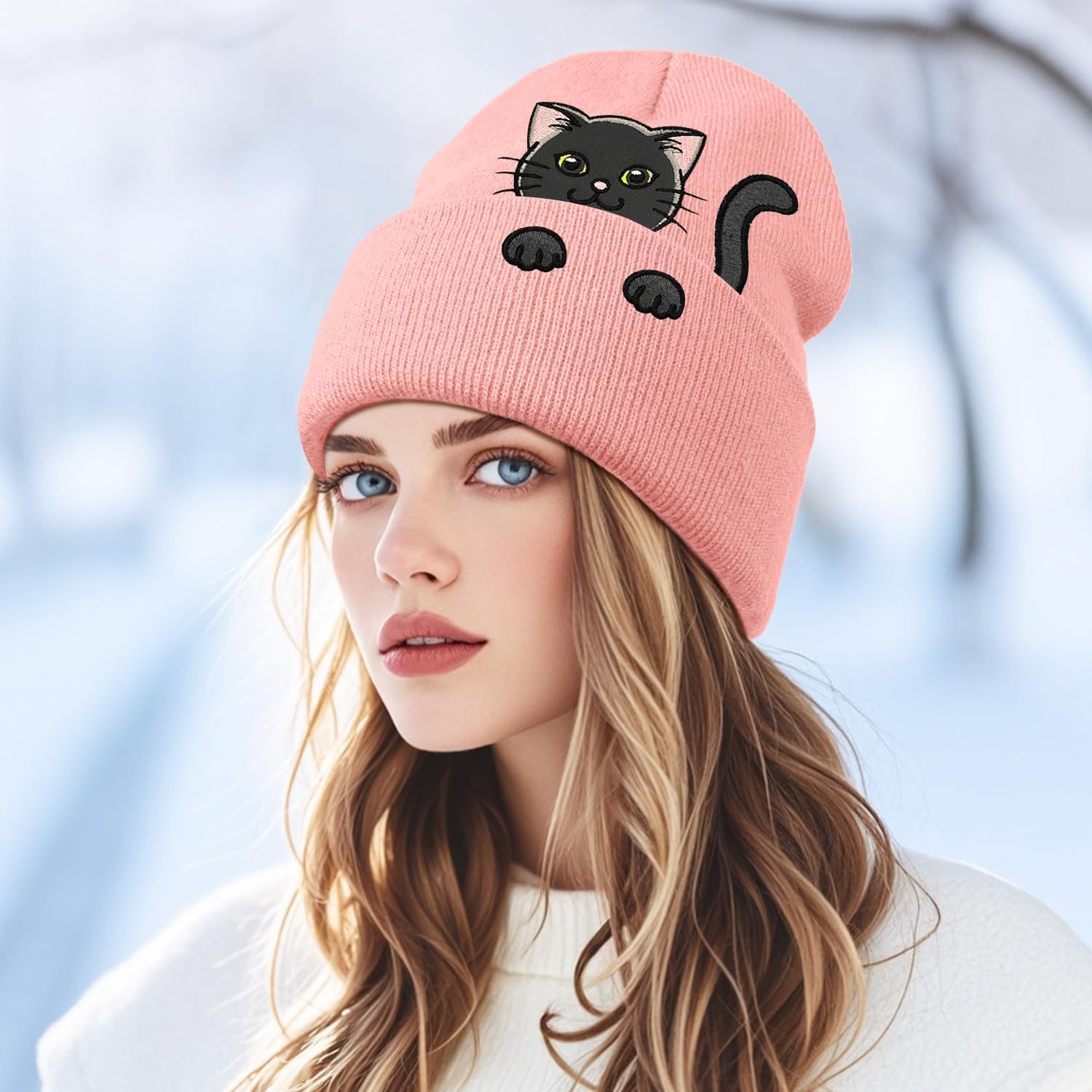 Funny Cool Goth Cat Knitted Beanie Hat for Men and Women, Cute Emo Gothic - Image 6