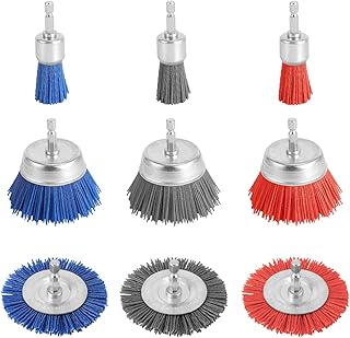 9pcs Nylon Wire Wheel & Cup Brush Set for Drill, 3 Sizes Abrasive Brush with 1/4in Hex Shank for Cleaning Sanding Drill Scrub Brush Attachment Remove Paint 80/100/240 Grit