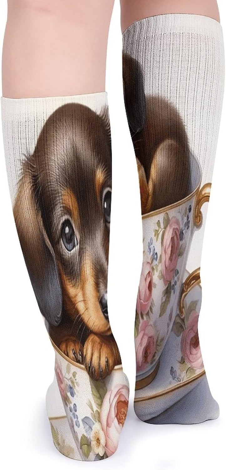 Dachshund Puppy Crew Socks Casual Breathable Calf Socks | Cushion Running Athletic Socks Long Performance Breathable Sports Socks for Women Men