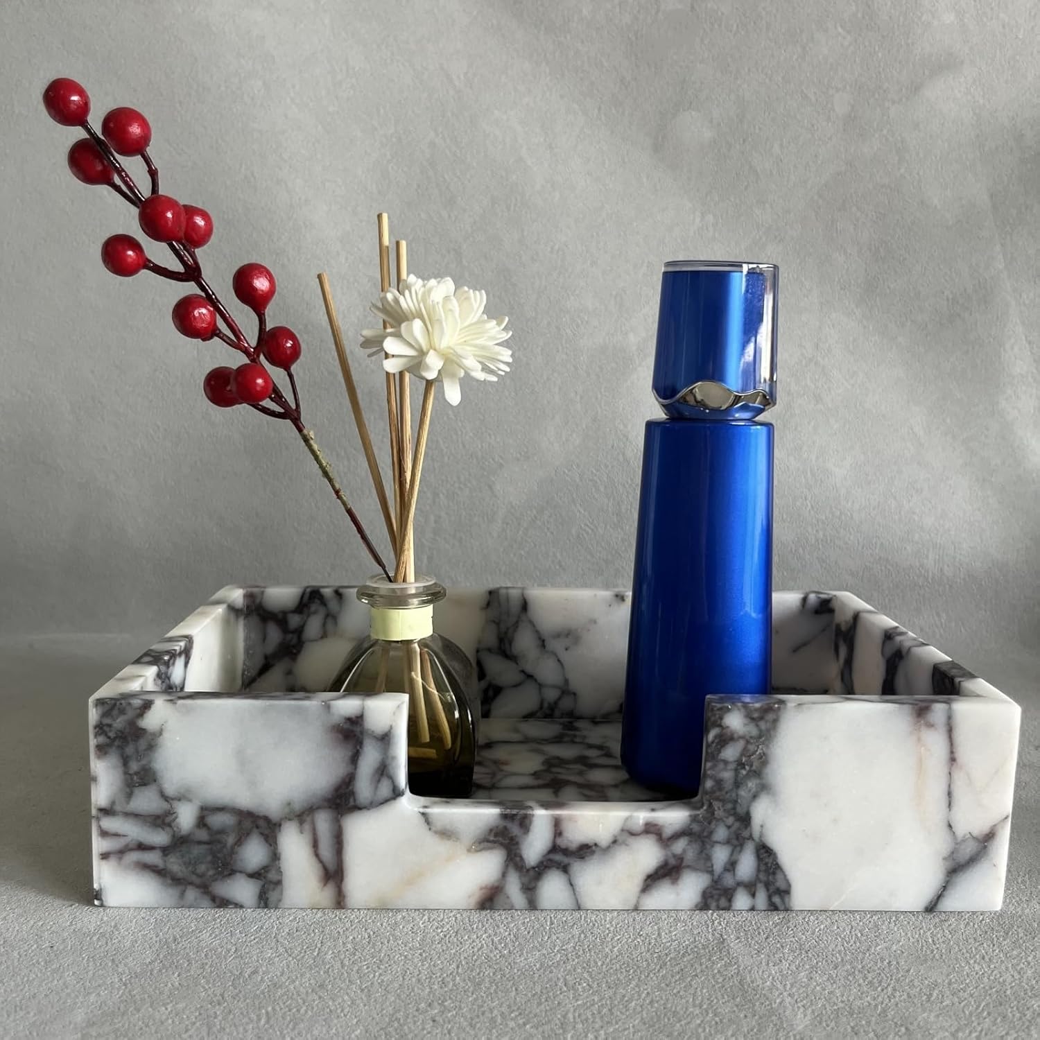 Natural Travertine Napkin Holder 9.8"x5.7"x2.4", Rectangle Guest Towel Dispenser for Bathroom Kitchen (Calacatta Purple) - Image 4