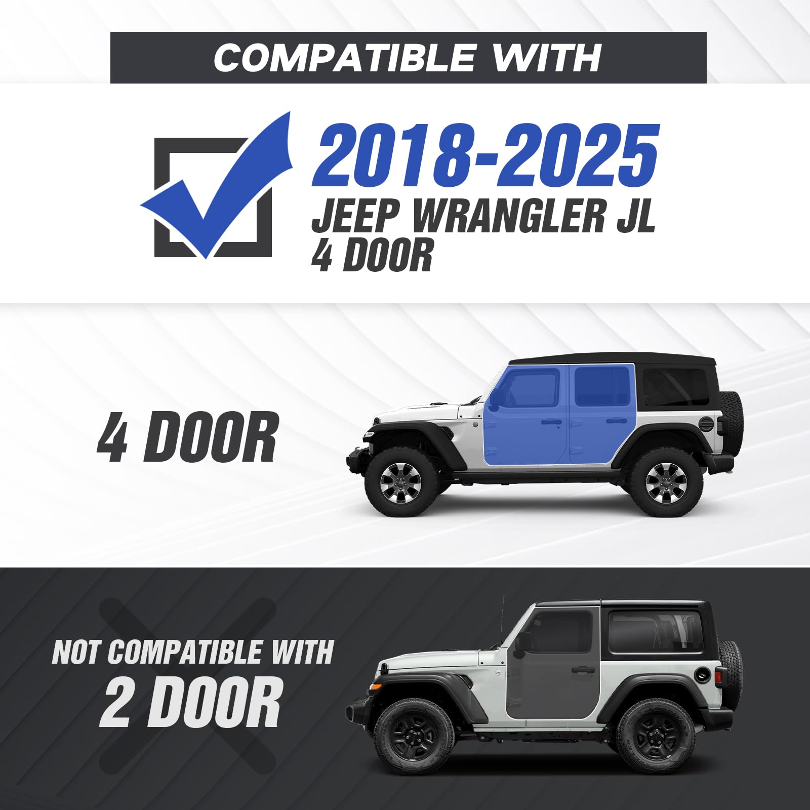 EYOUHZ Running Boards Compatible with 2018-2025 Jeep Wrangler JL JLU Unlimited 4 Doors, Two Stairs Design Side Steps Heavy-Duty Steel Nerf Bars Bolt-on Step Plates Rock Sliders Rail, Black