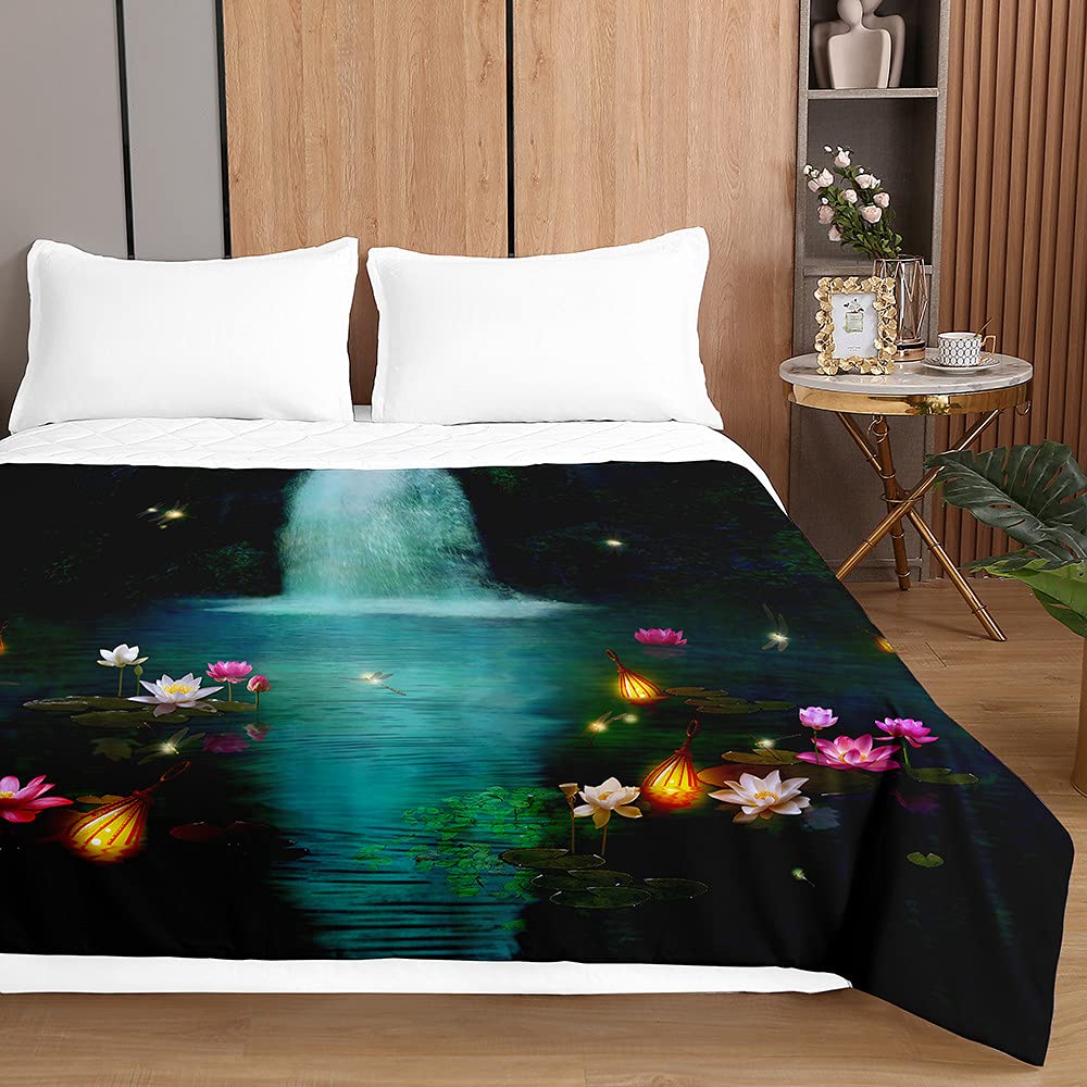 Couvre lit matelassé thermorégulateur doux et réversible imprimé cascade 3D