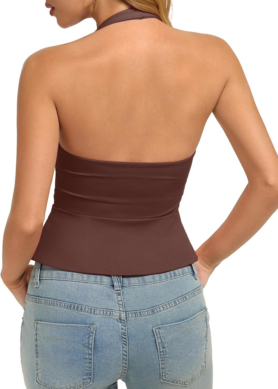 REORIA Women's Halter Front Open Tops Backless Sleeveless Slit Crop Tank Vest Y2K Going Out Club 2026 Outfits - Image 4