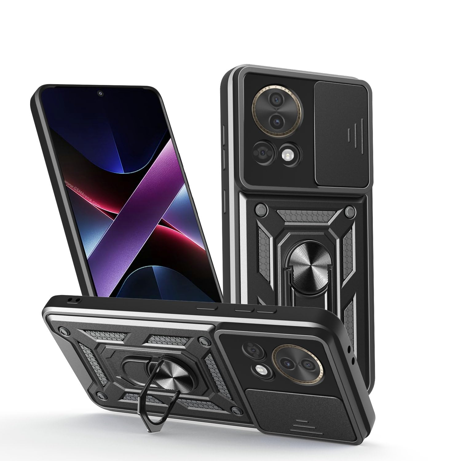 Compatible with Huawei nova 12 Case Cover,with Slide Camera Lens Cover Compatible with Huawei nova 13 BLK-AL80 Case Black Black Compatible with Huawei nova 13