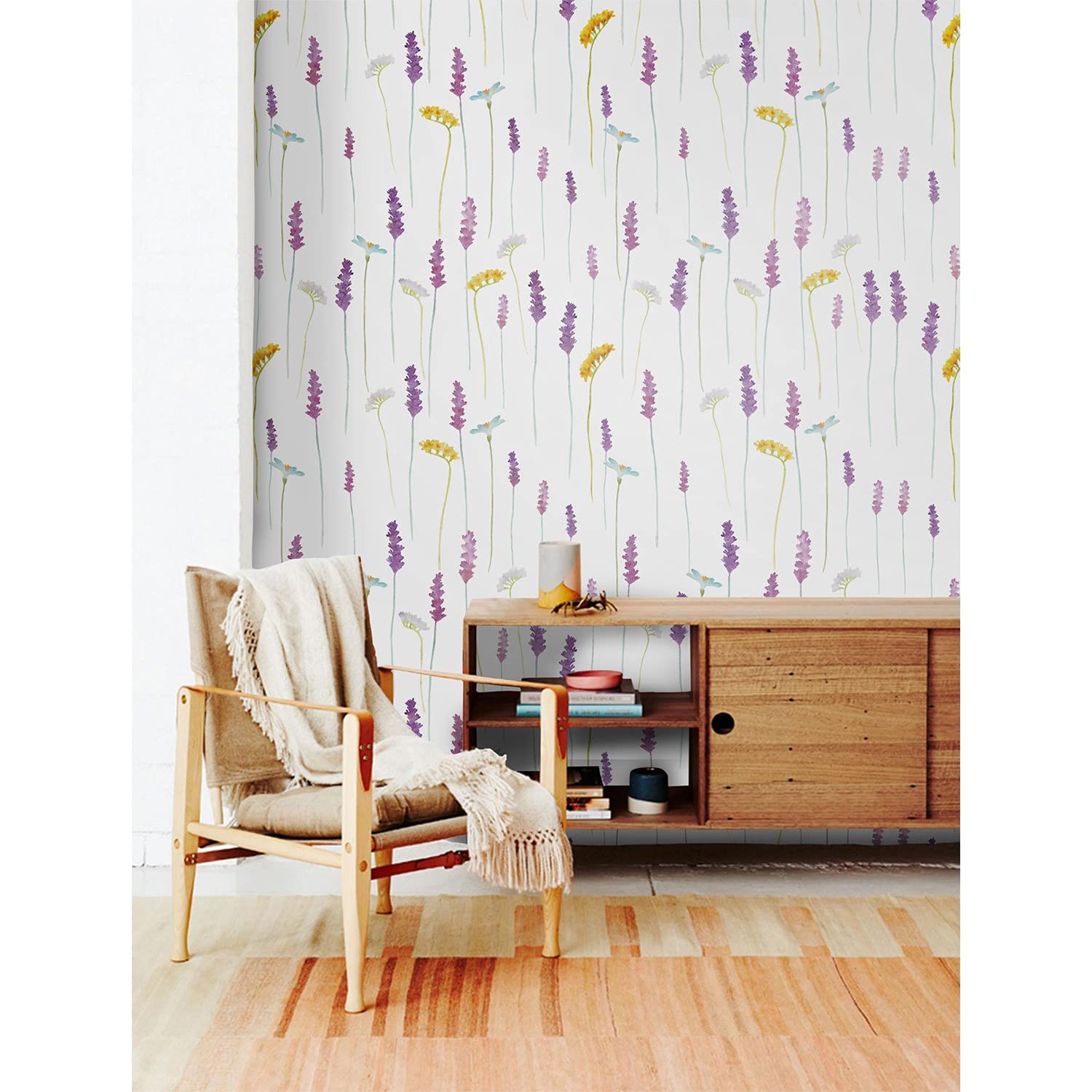 Papier peint floral lavande stickers muraux meuble salon cuisine 312x219