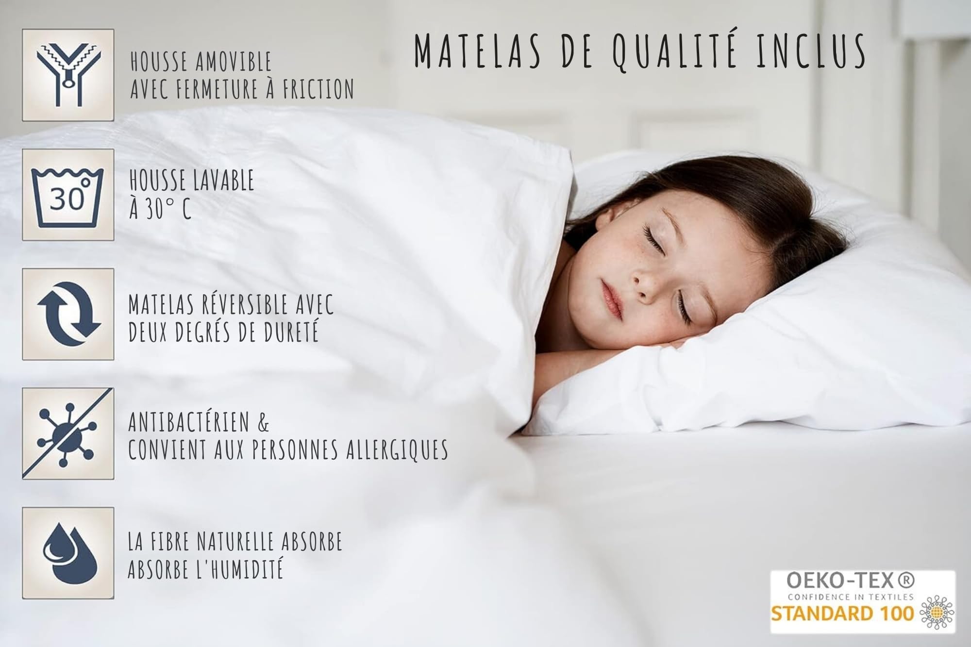Kids Collective Lit d'enfant lit d'adolescent 80x160 cm avec Matelas Protection antichute & tiroir | Canapé Enfant lit Transformable Blanc 160x80 cm