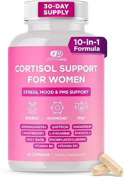 Effective Nutra Cortisol Supplements for Women | Ashwagandha, Magnesium & L-Theanine | Stress, Sleep & Hormonal Balance | PMS, Mood & Adrenal Support | 3rd Party Tested | 60 Capsules