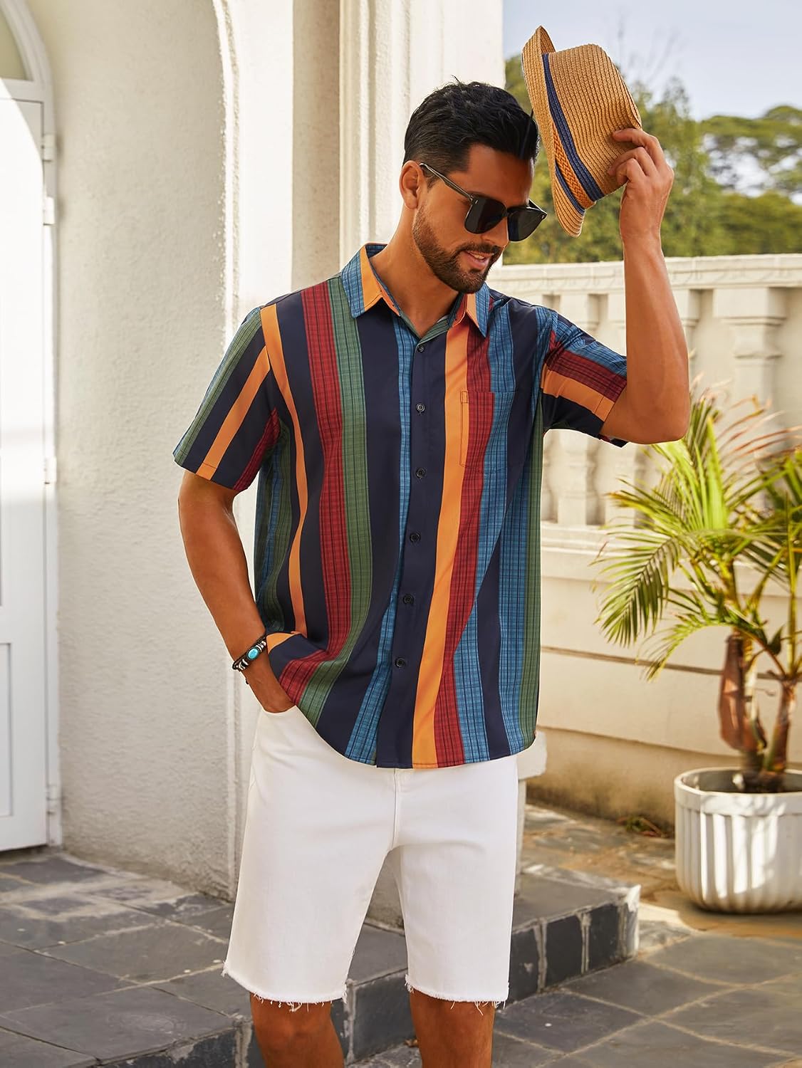 Hardaddy Men's Striped Shirts Casual Short Sleeve Button Down Summer Hawaiian Shirts image 5