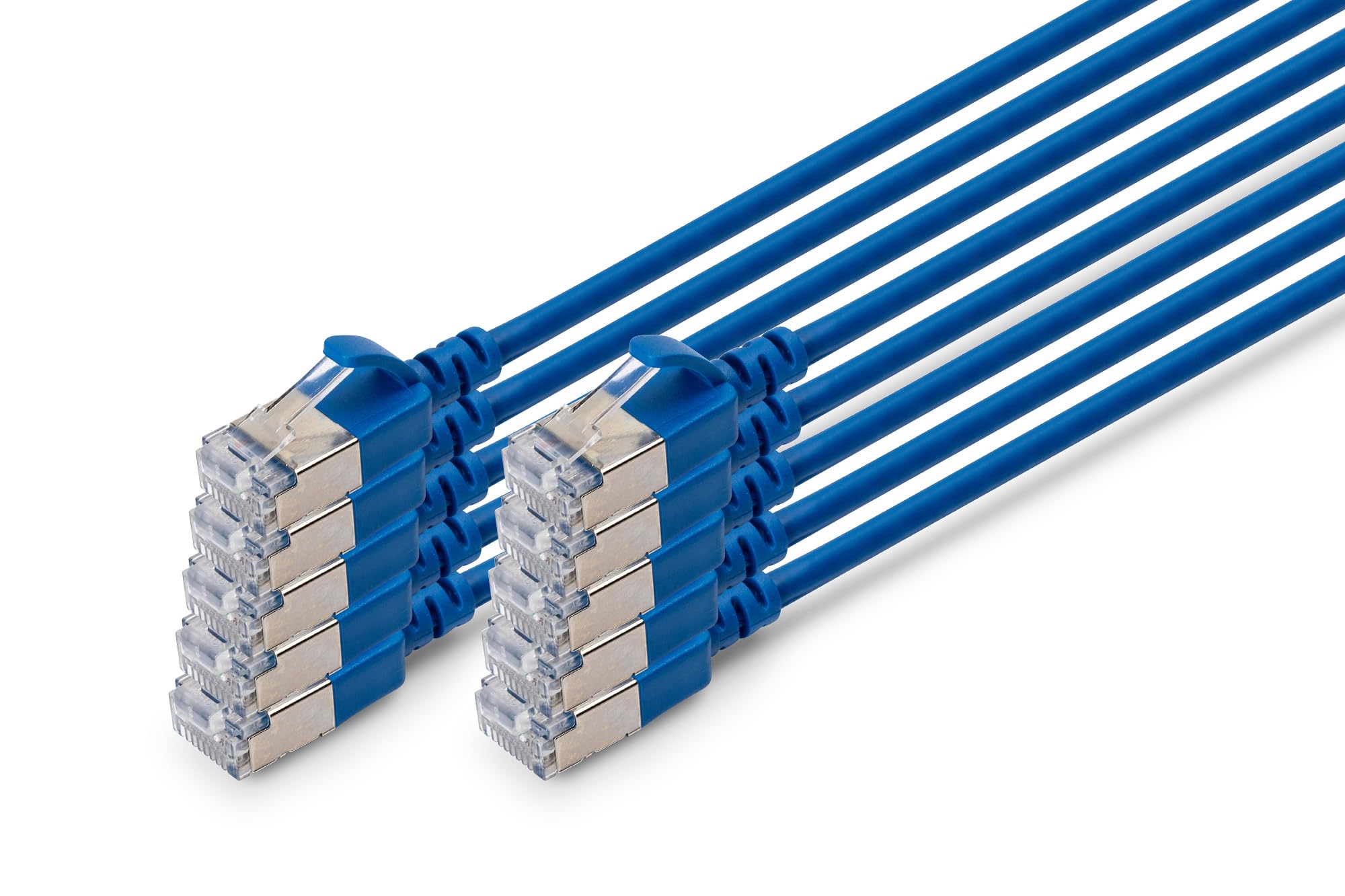 DIGITUS Câble LAN Cat 6A – 5 m – 10 pièces – Slim – F/FTP – Bleu | 10 Gbit/s – Blindé – PoE+ – AWG 32/7 – LSZH – Câble réseau RJ45 – Compatible Cat 6 et Cat 7