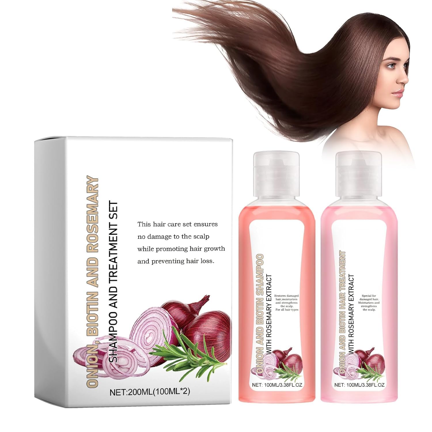 Lezpzay Biotin Shampoo + Conditioner, Strengthening Hair Shampoo for Fine & Thin Hair, Rosemary & Onion Extract, Moisturizing, Volumizing, Scalp Stimulating, Daily Use