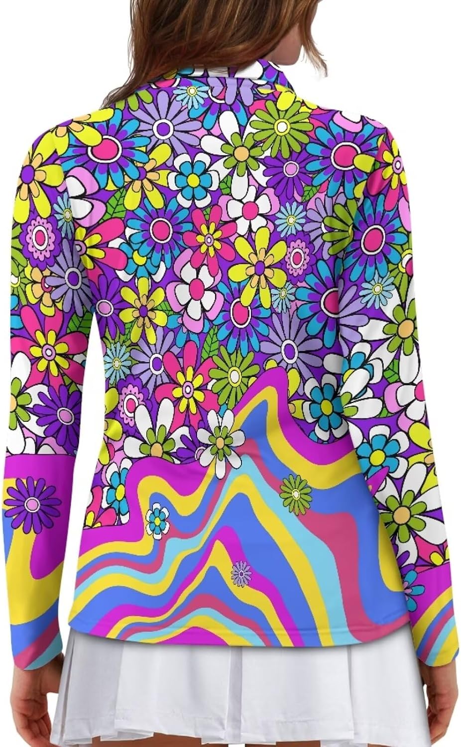 POLERO Women's Long Sleeve Golf Shirts Printed Long Sleeve Zip Up Shirt Athletic Casual Golf Tops