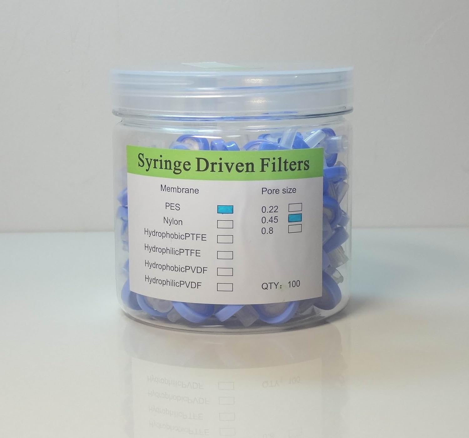 100pcs Disposable Syringe Filters, PES, 0.45 μm, 13mm, 1.3cm, HPLC
