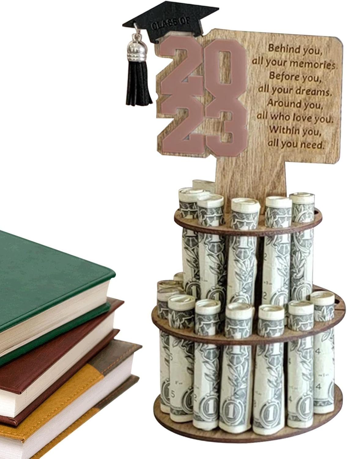 Xowwyue Geldgeschenk-Torte Aus Holz - Für Abschlussfeiern, 20 Löcher, 28x16 Cm