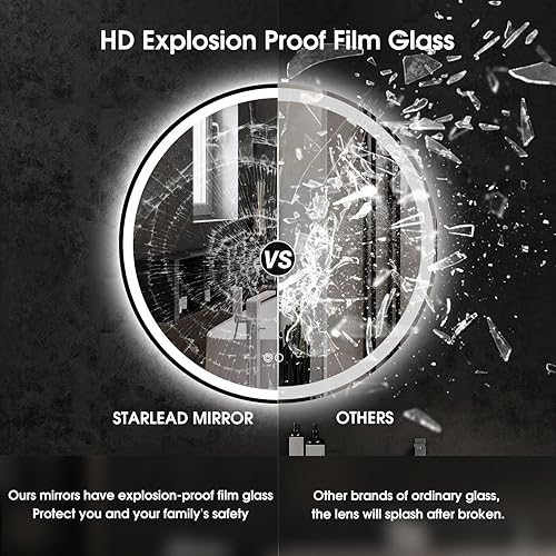 Miniatura 7 de Espejo de baño redondo LED con luces y Bluetooth, espejo de tocador montado en la pared sin marco de 32 pulgadas con 3 colores, regulable continuo,