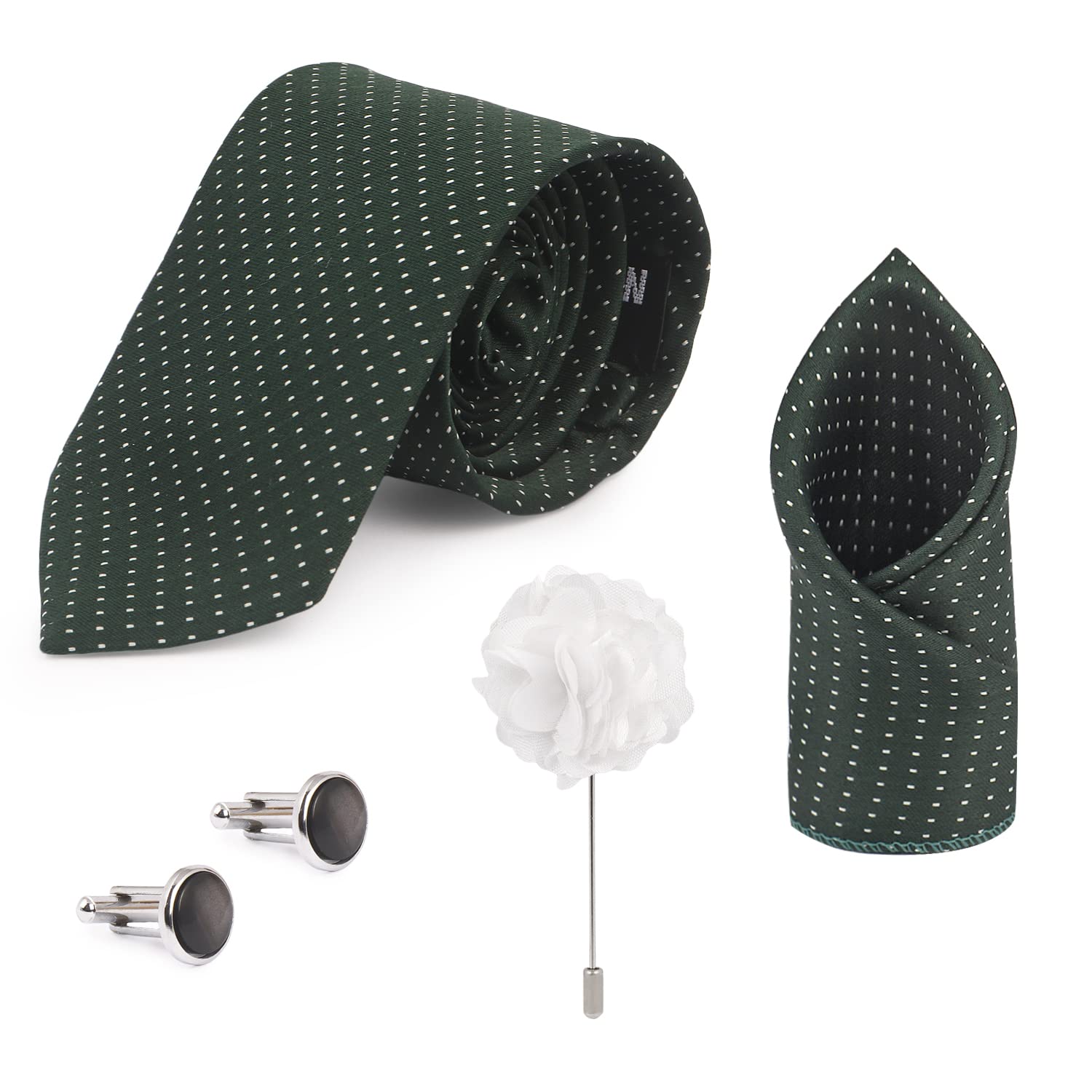 Solid Micro Self Silk Necktie Gift Set With Pocket Square Cufflinks & Brooch Pin Formal Tie With Box-image-39