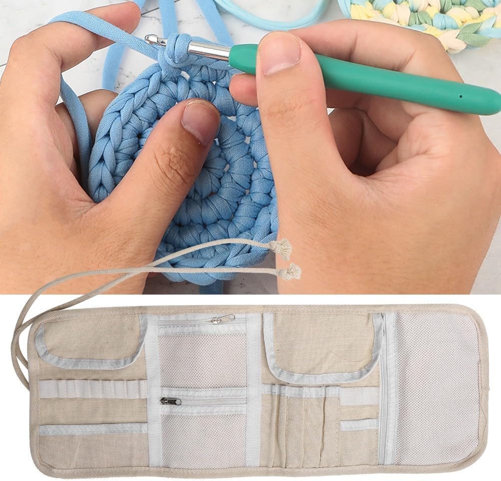 Anu Limen Knitting Needles Case with Zipper – Foldable Crochet Hooks Storage Organizer for Travel, Oxford Fabric Needle Roll Bag(Owl Pattern)