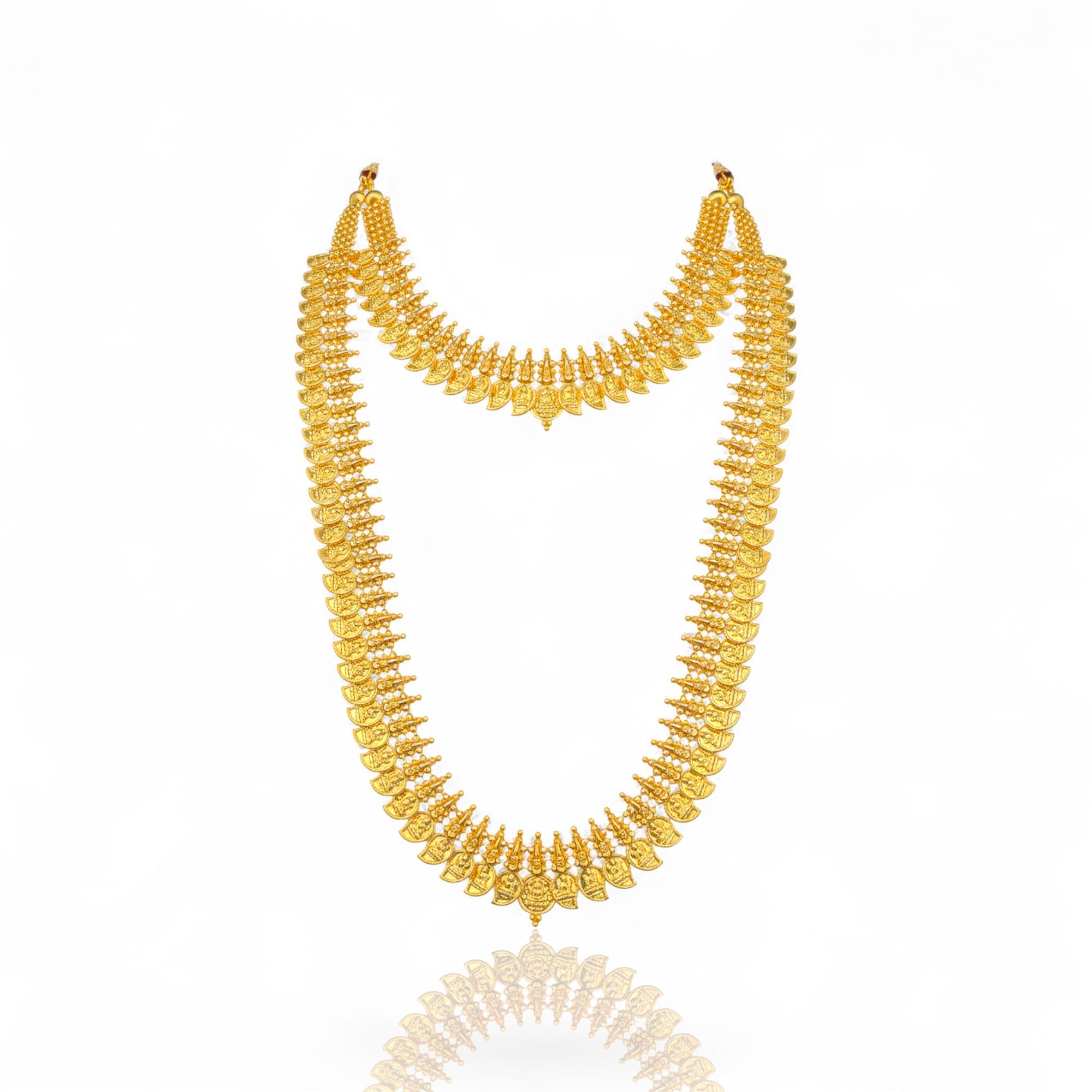 Lakshmi Coin (Kasu Mala) Design Necklace attached Adjustable Back Chain | Great for Special Gatherings | (Combo - Short & Long Necklaces)