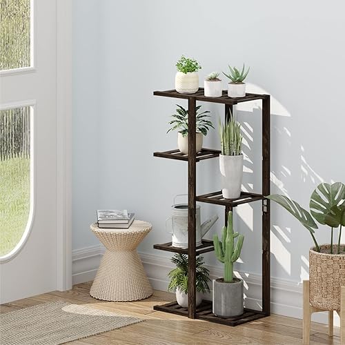 Miniatura 2 de Soporte para plantas, estante de bambú para interiores y exteriores, construye tu mini jardín (7 macetas, moca)