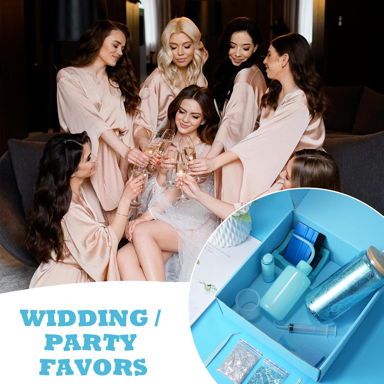 Foxtell 18 Pcs Snow Globe Tumbler DIY Kit 16 oz Pre Drilled Wall Double-Wall Snow Globe Cups with Lids Glitter Tools & Accessories Complete Craft Set for Making Custom Glitter Tumblers (Blue) - Image 6