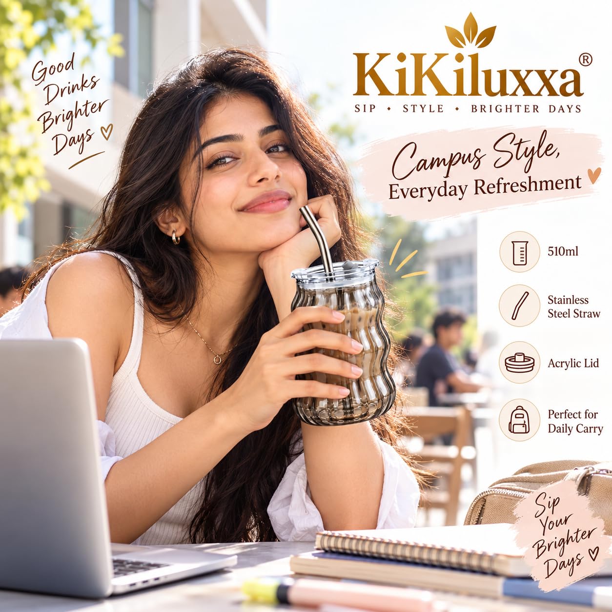 KiKiluxxa Glass Sipper - Stylish Reusable Bottle -2