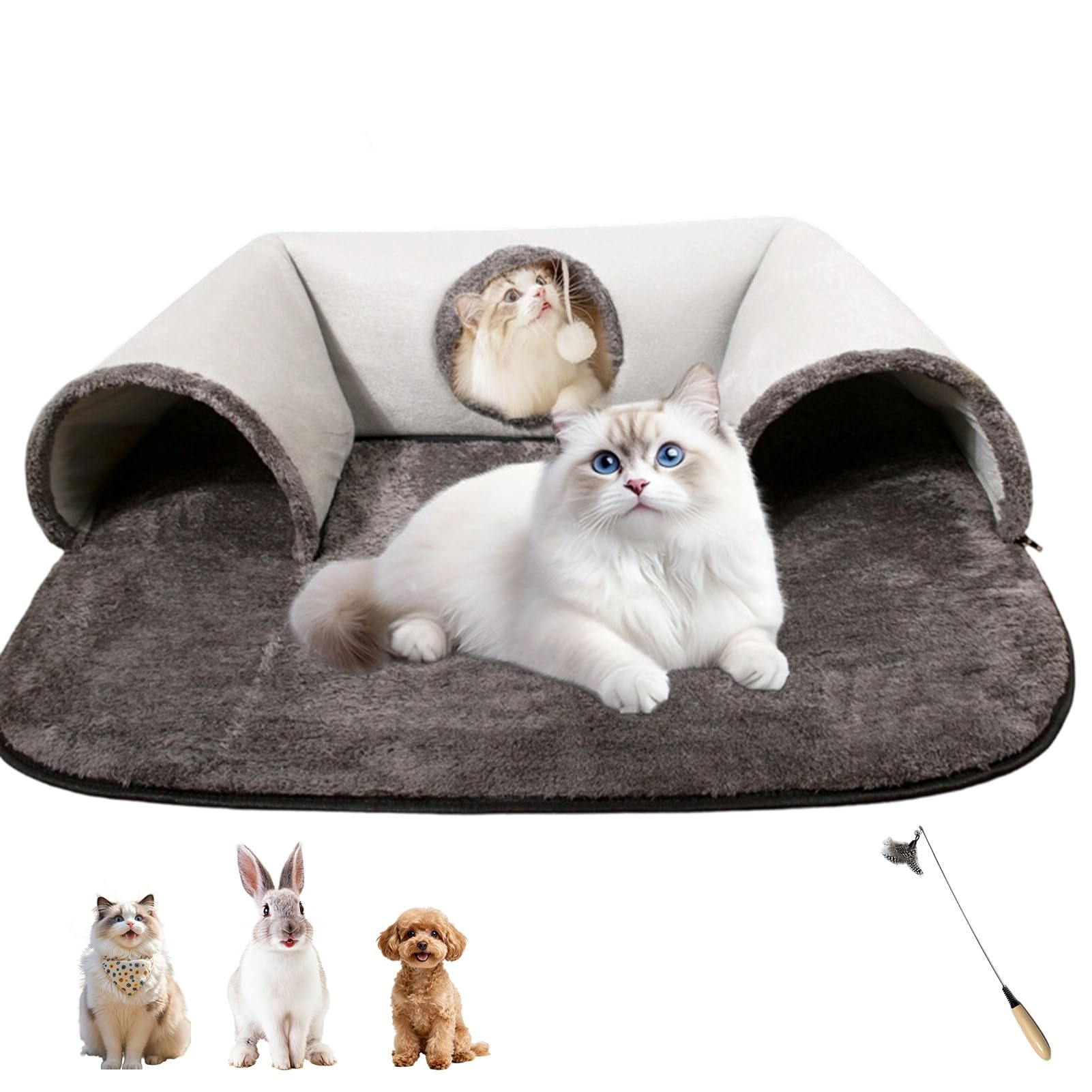 Plush 2-in-1 Cat Tunnel Bed, Cat Tunnels for Indoor Cats, Easy to Store with Detachable and Washable Design, Suitable for Cats, Kittens, Puppies and Rabbits(2PC-B-M)
