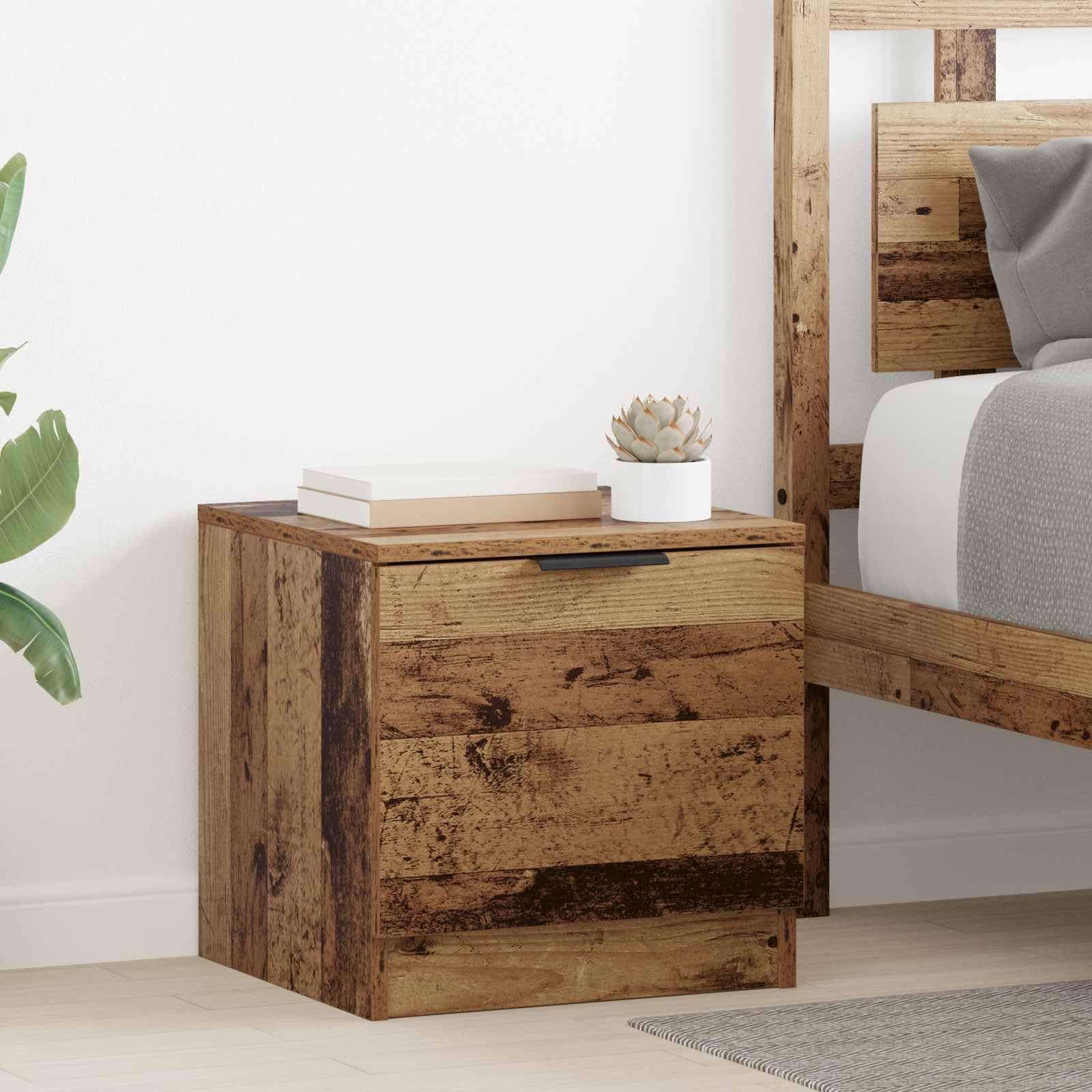 Table de chevet en bois vieilli de 40 cm avec 2 tiroirs de rangement vintage