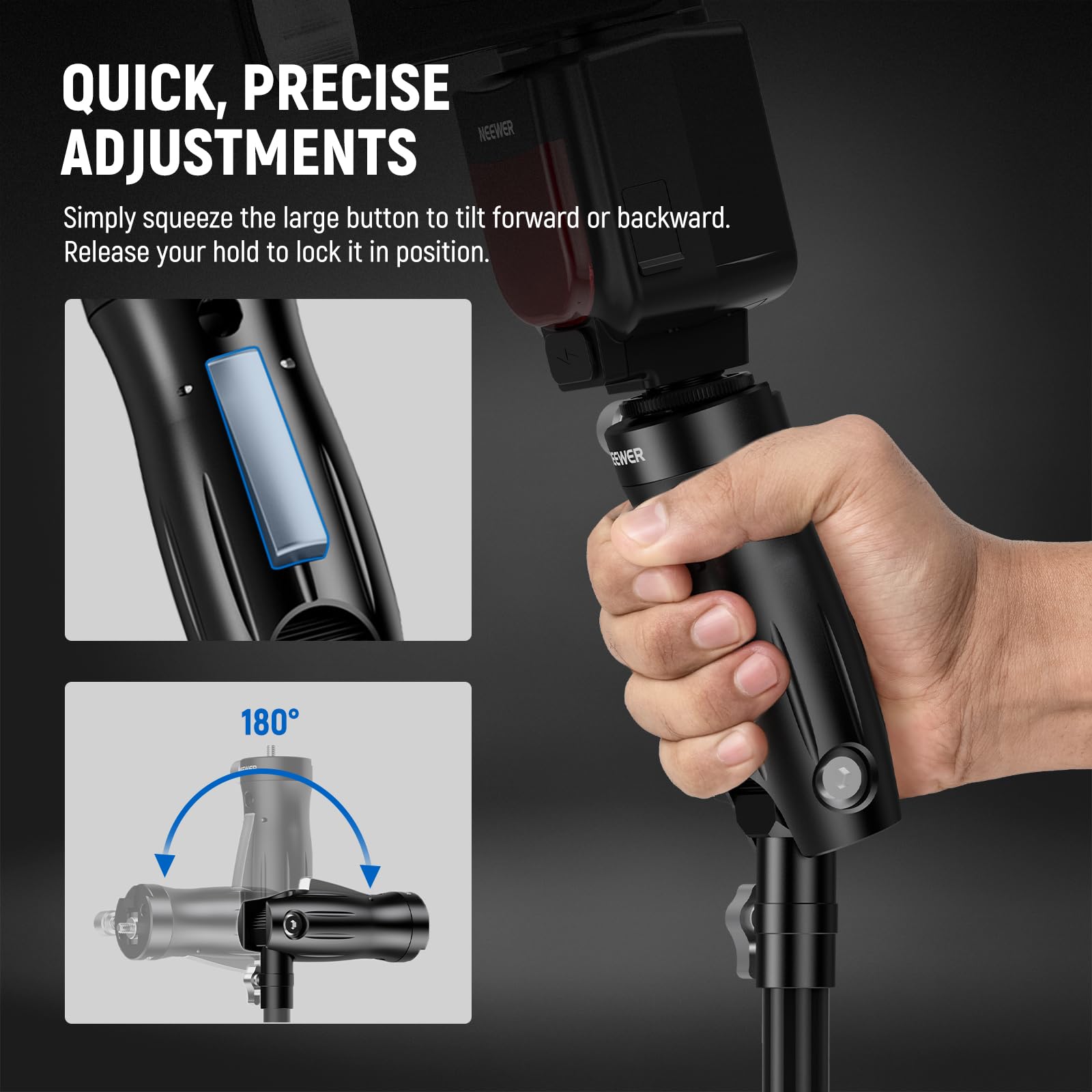 Supporto Per Flash NEEWER GM14 Con Impugnatura A Pistola, Slitta Cold Shoe, Attacco 1/4”, Rotazione 360° E Inclinazione 90°, Per Speedlite E Softbox