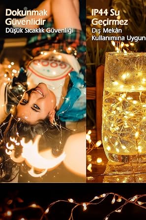 10 Metre SARI 100 LED Işıklar Peri Işıkları 8 MOD RGB Işıkları Işık Peri Dize Işıkları Tel Fonksiyonlu Süsleme İnce Telli Aydınlatmalı Şerit Led Yılbaşı Işık Yılbaşı Süsü [Enerji Sınıfı A+]