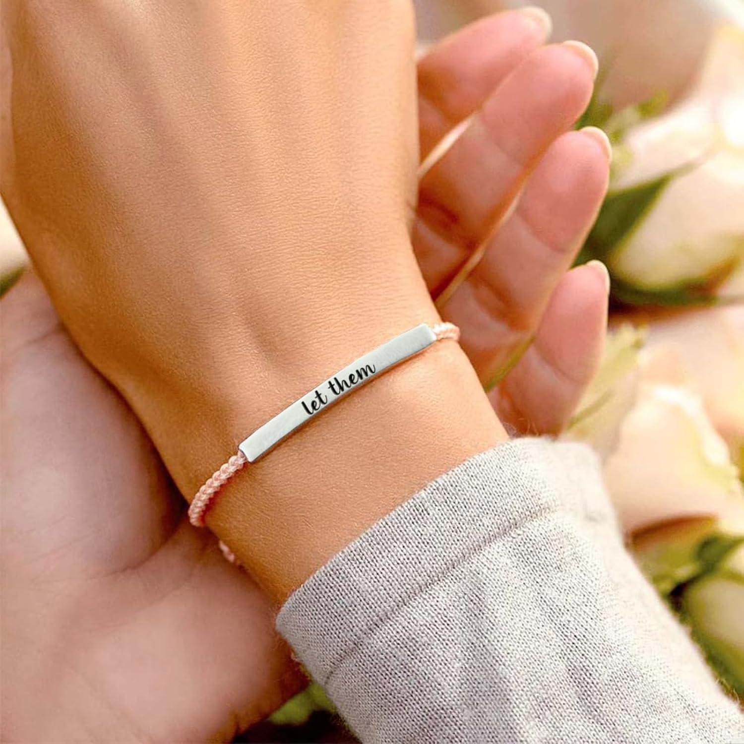 Let Them Tube Bracelet for Women, Self Worth Motivation Bracelet Adjustable Braided Rope Handmade Engraved Bracelet Stainless Steel To My Daughter Inspirational Jewelry Gifts for Women Best Friend - Image 2