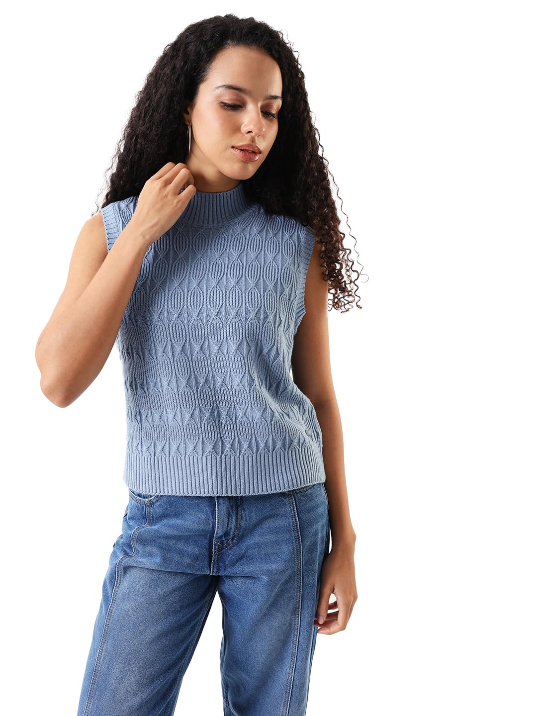 High Star Women Knitted Acrylic Regular Fit Round Neck Sleeveless Sweaters