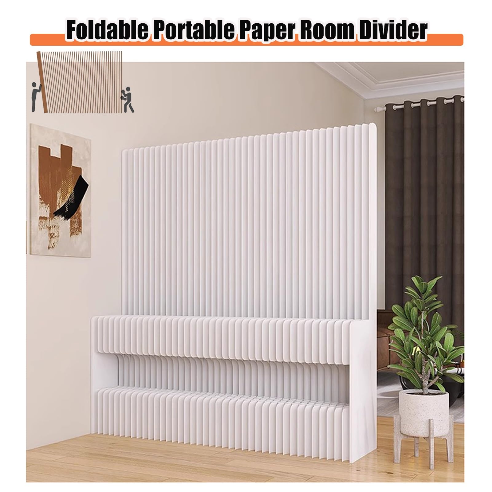SAeWare Divisorio moderno in carta, pieghevole, portatile, con ripiano portaoggetti per separare e decorare gli spazi, ideale per salotti, camere da letto e uffici, lunghezza 150 x altezza 200 cm
