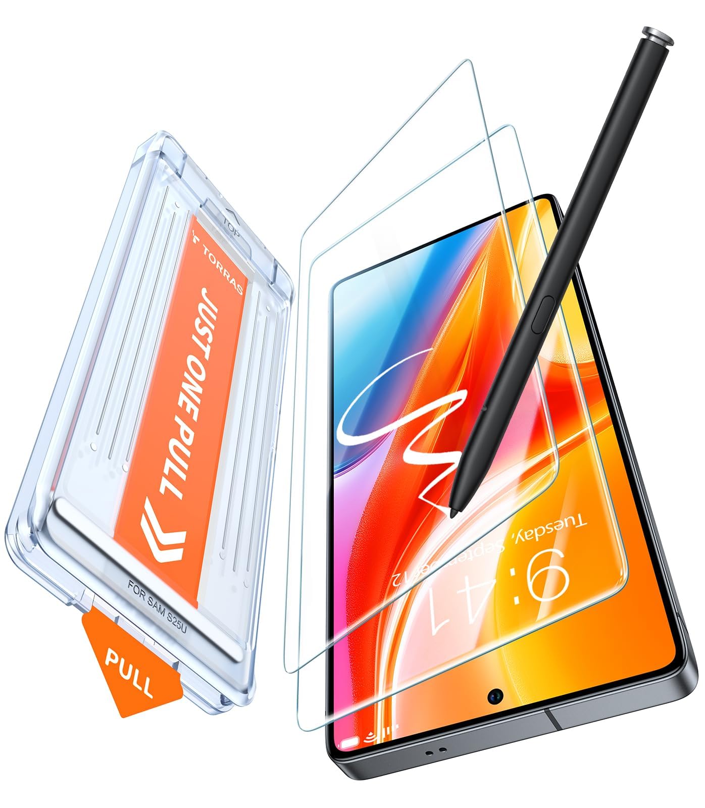 TORRAS for Samsung Galaxy S25 Ultra Screen Protector, 9H+ Military-Grade Shatterproof Tempered Glass, Anti-Scratch, Bubble-Free Full Coverage, Easy One-Pull Installation with Alignment Kit, 2 Pack