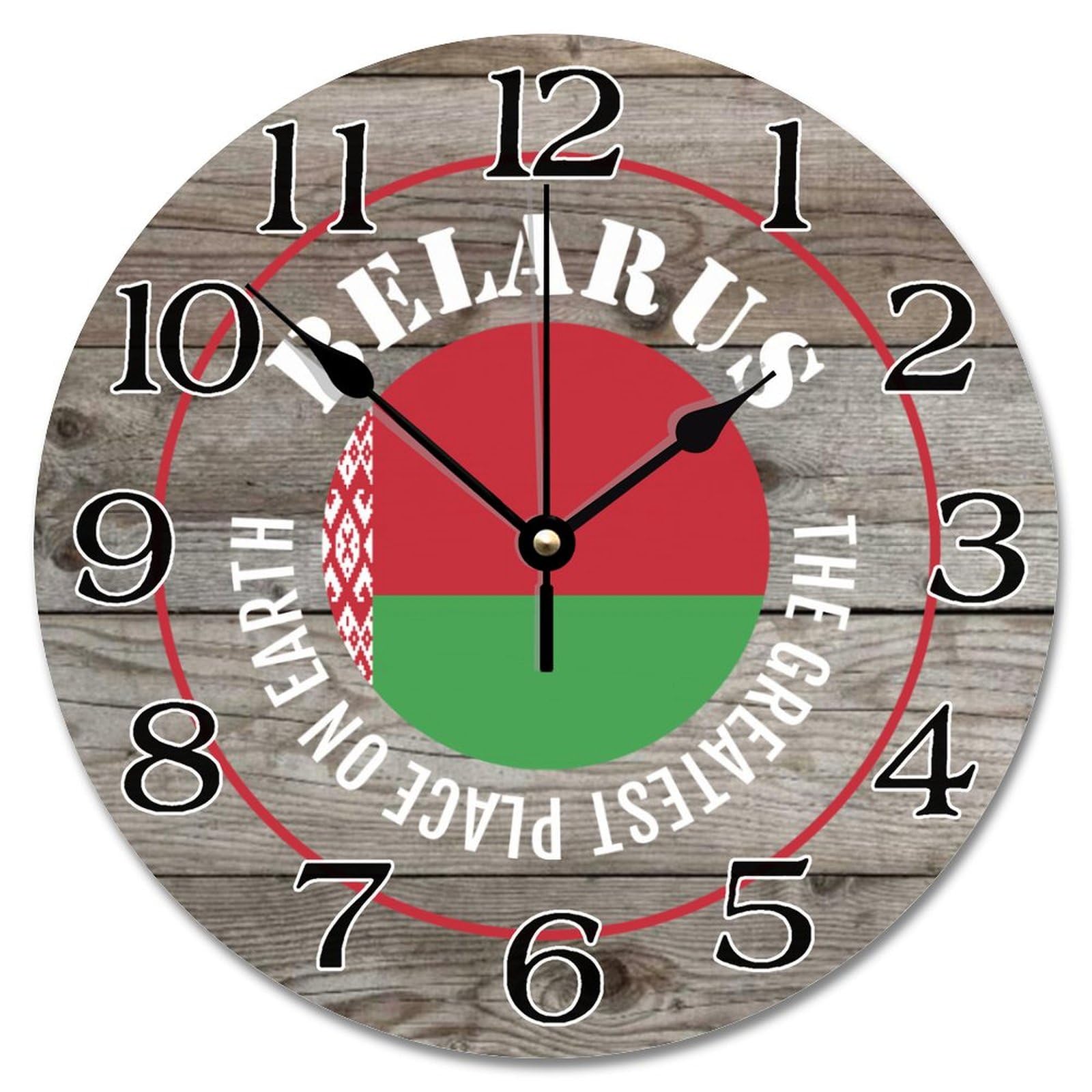 Horloge murale Biélorussie de 25,4 cm silencieuse à piles pour la maison