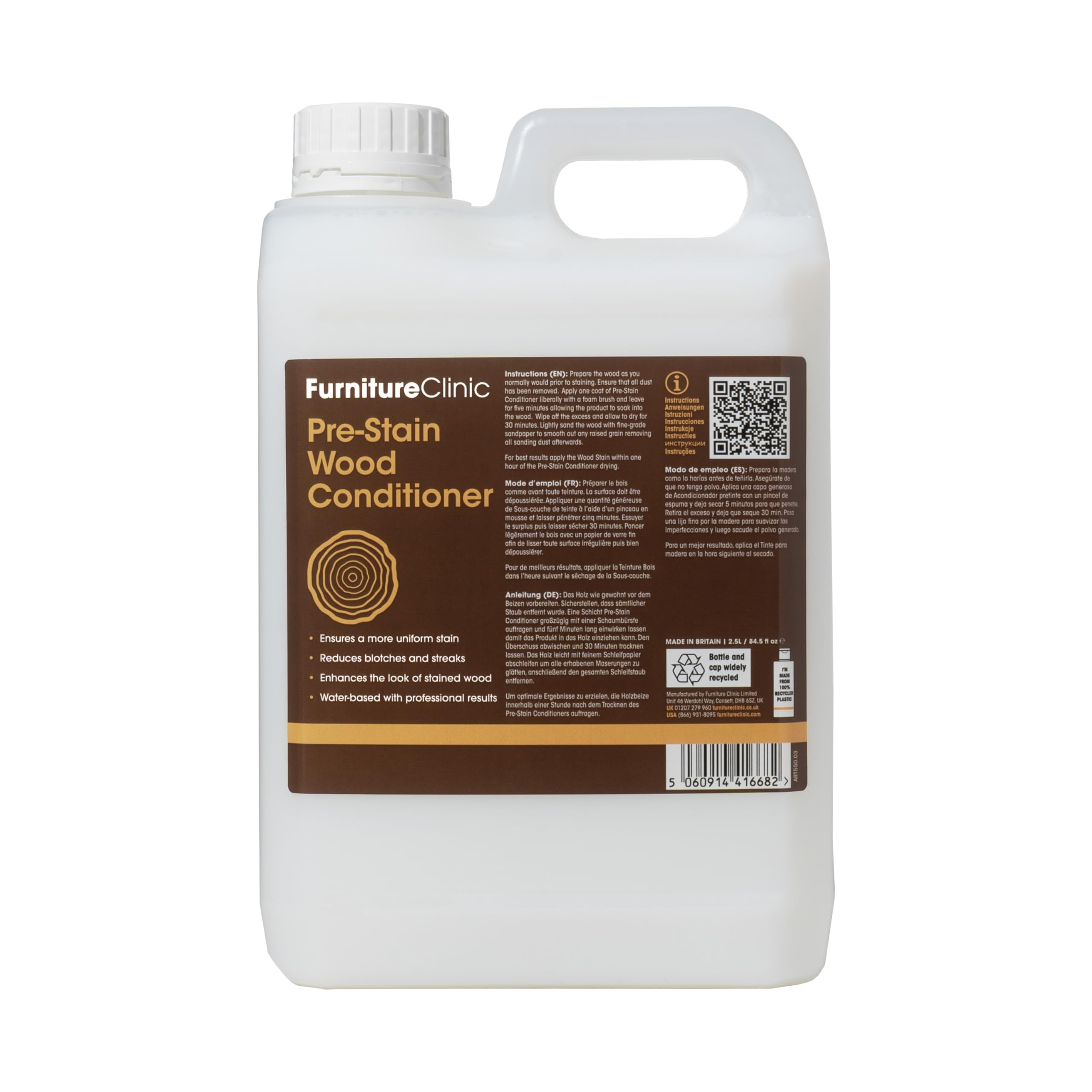 Furniture Clinic2.5L Pie Stain Wood Rinse - Water Based - Indoor and Outdoor Use - Low Odour and Non-Toxic - Use Before Staining Wood