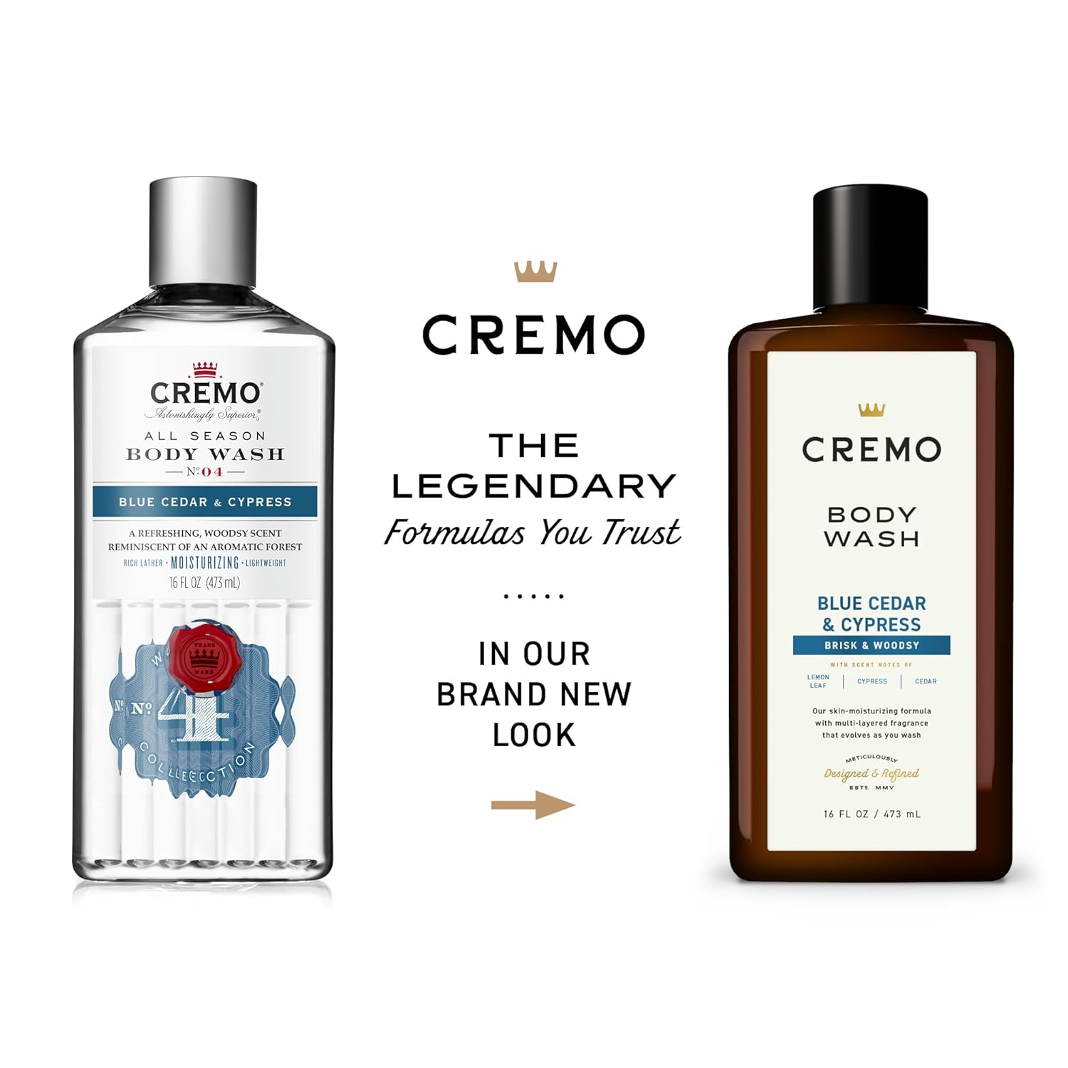 Cremo Rich-Lathering Blue Cedar & Cypress Body Wash, A Woodsy Scent with Notes of Lemon Peel, Cypress and Cedar, 16 Fl Oz (2-Pack)