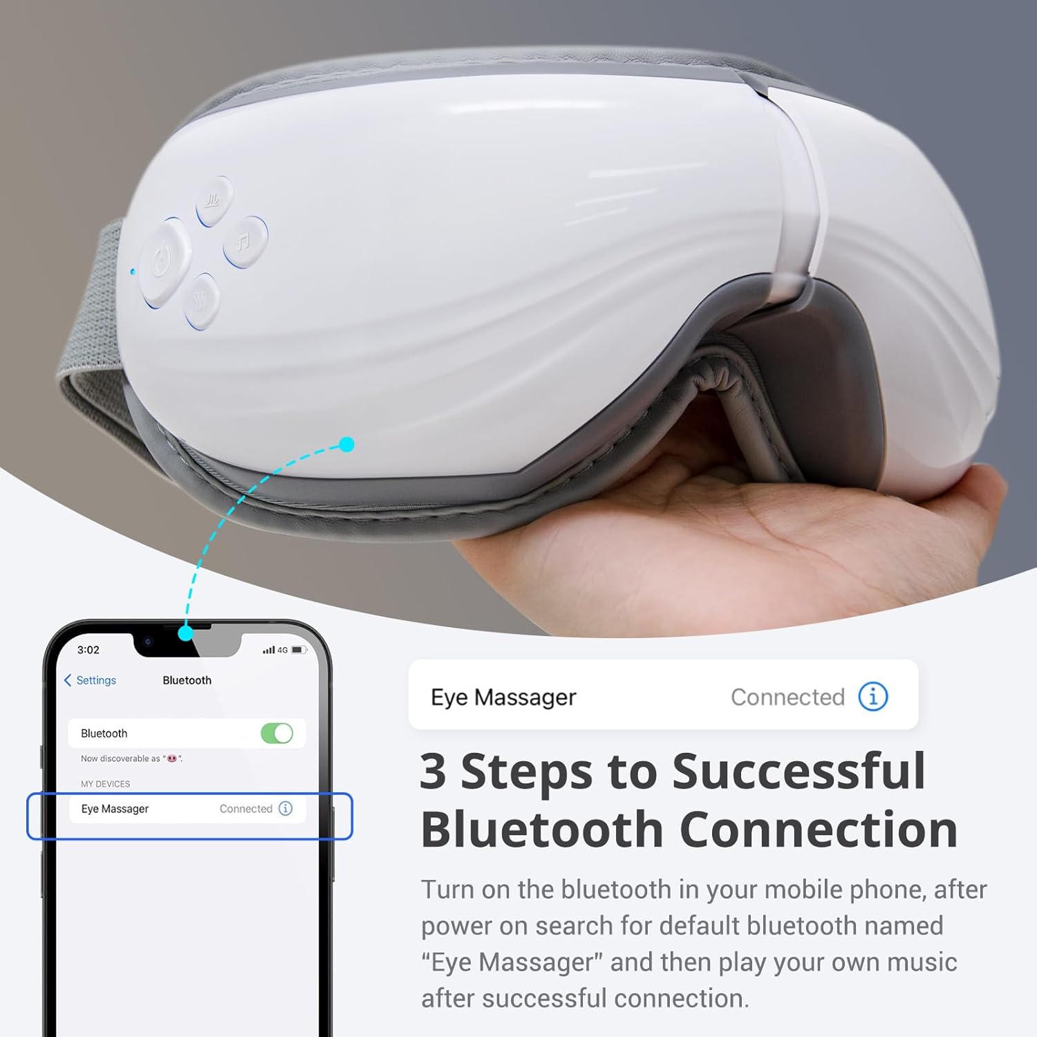 Mynt 5 Mode Eye Massager with Heat and Cooling, Heated Eye Massager with Bluetooth Capability, Folding Eye Mask Massager with Heat and Cool, Eye Massage with Voice Announcement, Gifts for Valentine - Image 6